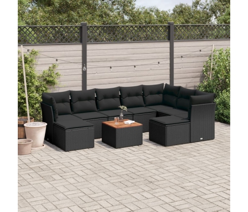Set de sofás de jardín 10 pzas cojines ratán sintético negro