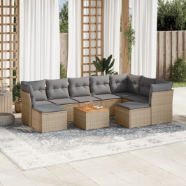 Juego de sofás jardín con cojines beige 10 pzas ratán sintético