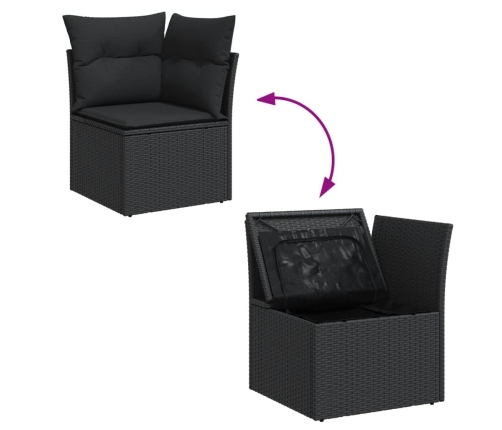 Set de sofás de jardín 11 pzas y cojines ratán sintético negro