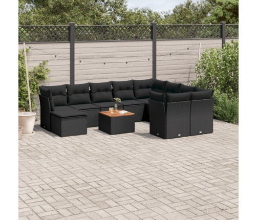 Set de sofás de jardín 11 pzas y cojines ratán sintético negro