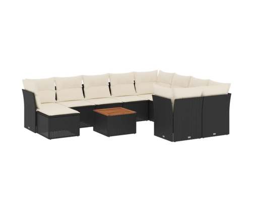 Set de sofás de jardín 11 pzas y cojines ratán sintético negro