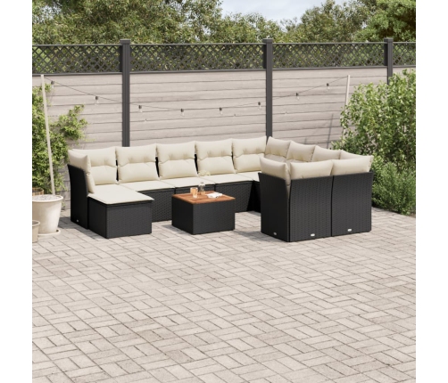Set de sofás de jardín 11 pzas y cojines ratán sintético negro