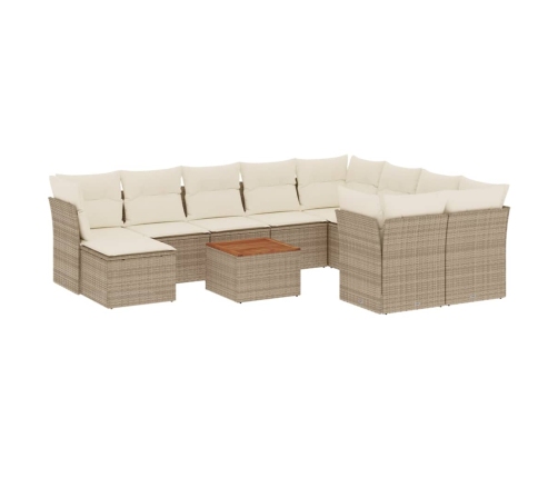 Set de sofás de jardín 11pzas con cojines ratán sintético beige