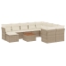 Set de sofás de jardín 11pzas con cojines ratán sintético beige