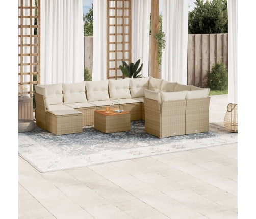 Set de sofás de jardín 11pzas con cojines ratán sintético beige