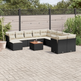 Set de sofás de jardín 12 piezas cojines ratán sintético negro