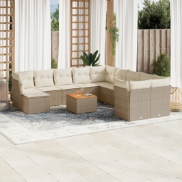 Set de sofás de jardín 12 pzas y cojines ratán sintético marrón