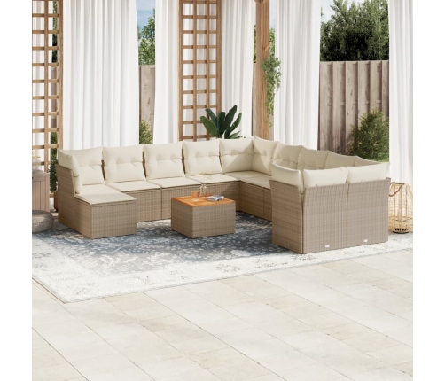 Set de sofás de jardín 12 pzas y cojines ratán sintético marrón