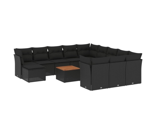 Set de sofás de jardín y cojines 13 pzas ratán sintético negro