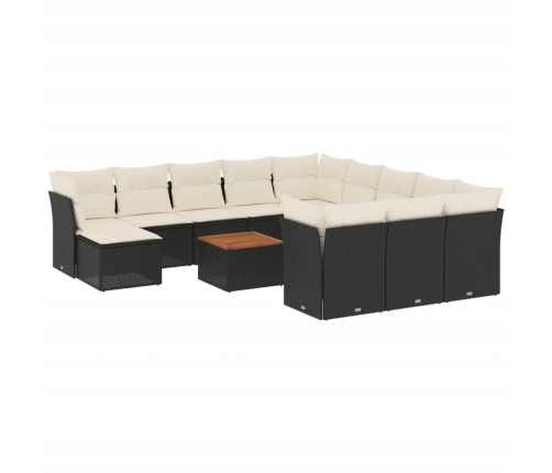 Set de sofás de jardín y cojines 13 pzas ratán sintético negro