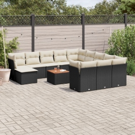 Set de sofás de jardín y cojines 13 pzas ratán sintético negro