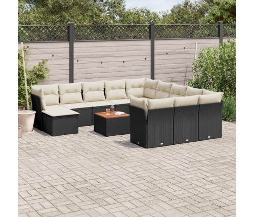 Set de sofás de jardín y cojines 13 pzas ratán sintético negro