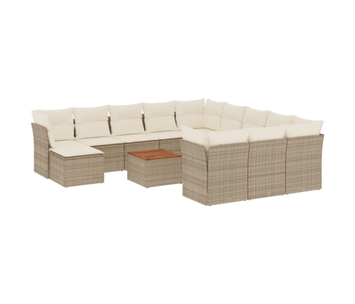 Set sofás de jardín con cojines 13 pzas ratán sintético beige