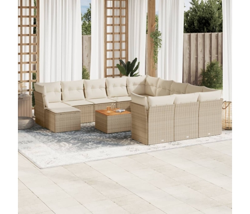 Set sofás de jardín con cojines 13 pzas ratán sintético beige