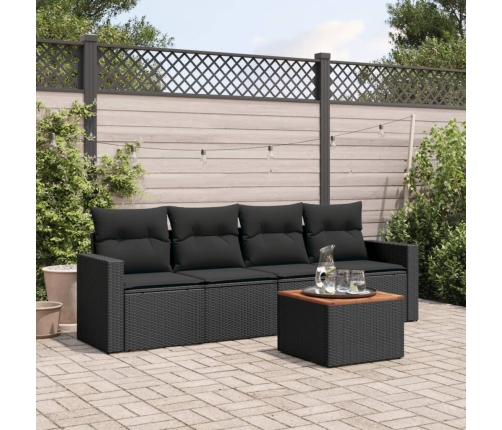 Set de muebles de jardín 5 pzas y cojines ratán sintético negro