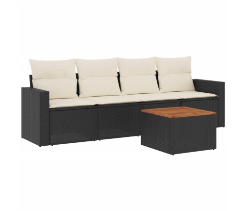 Set de muebles de jardín 5 pzas y cojines ratán sintético negro