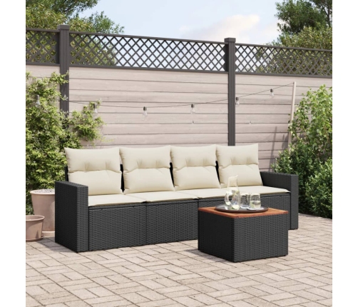 Set de muebles de jardín 5 pzas y cojines ratán sintético negro
