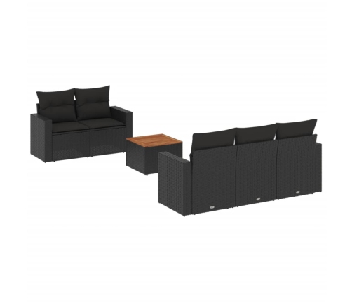 Set de sofás de jardín 6 piezas y cojines ratán sintético negro