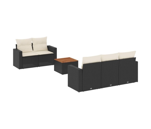 Set de sofás de jardín 6 piezas y cojines ratán sintético negro