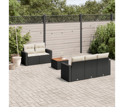 Set de sofás de jardín 6 piezas y cojines ratán sintético negro