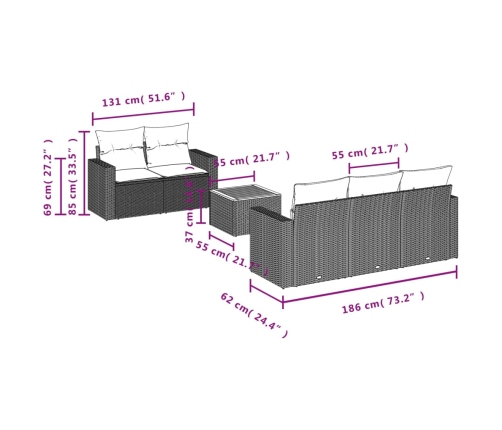 Set de muebles de jardín 6 pzas y cojines ratán sintético gris