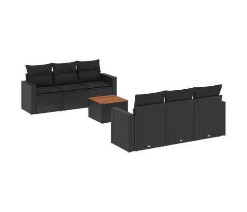 Set de comedor de jardín 7 pzas y cojines ratán sintético negro