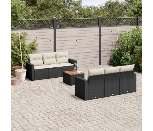 Set de comedor de jardín 7 pzas y cojines ratán sintético negro