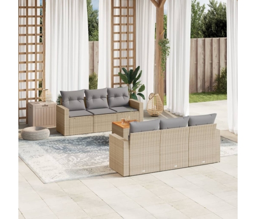 Juego de sofás jardín con cojines beige mezcla 7 pzas ratán PE