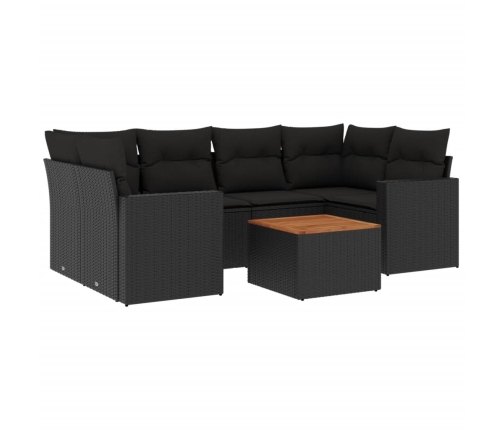 Set de comedor de jardín 7 pzas y cojines ratán sintético negro