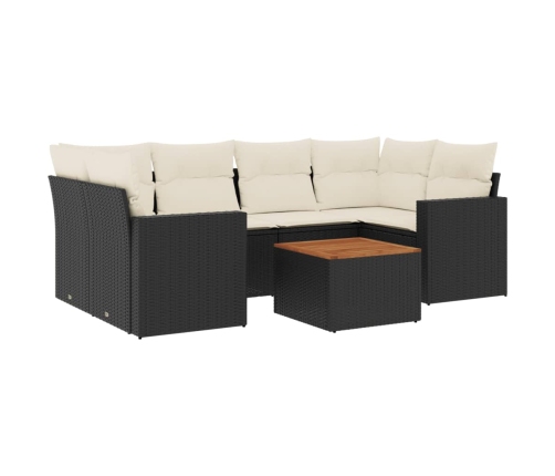 Set de comedor de jardín 7 pzas y cojines ratán sintético negro
