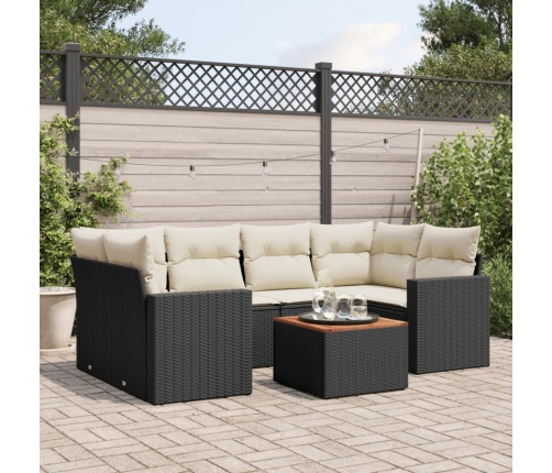 Set de comedor de jardín 7 pzas y cojines ratán sintético negro