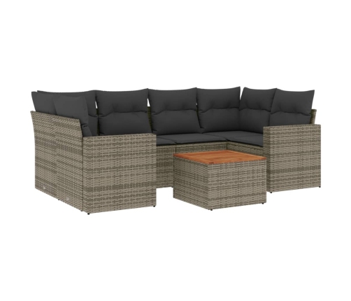 Set de sofás de jardín 7 piezas con cojines ratán PE gris