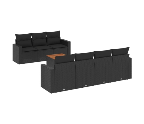 Set de sofás de jardín 8 piezas y cojines ratán sintético negro