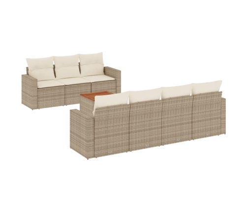 Juego de sofás de jardín con cojines beige 8 pzas ratán PE