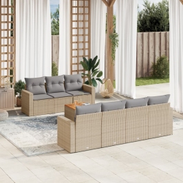 Juego de sofás jardín con cojines beige mezcla 8 pzas ratán PE