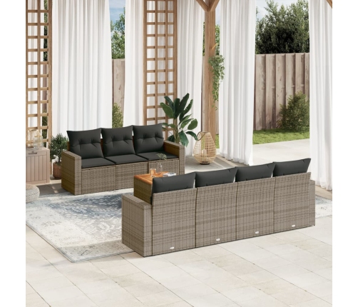 Set de sofás de jardín 8 pzas y cojines ratán sintético gris