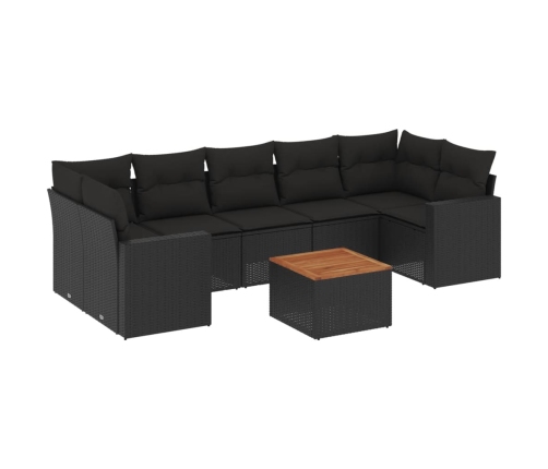 Set de sofás de jardín 8 piezas y cojines ratán sintético negro