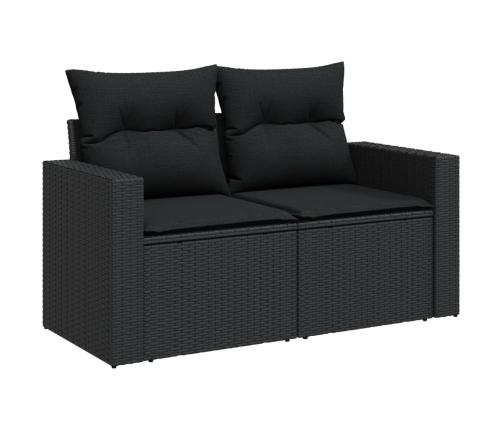 Set de sofás de jardín 8 piezas y cojines ratán sintético negro