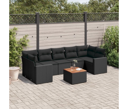 Set de sofás de jardín 8 piezas y cojines ratán sintético negro