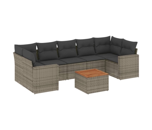 Set de sofás de jardín 8 pzas y cojines ratán sintético gris