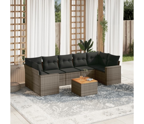 Set de sofás de jardín 8 pzas y cojines ratán sintético gris