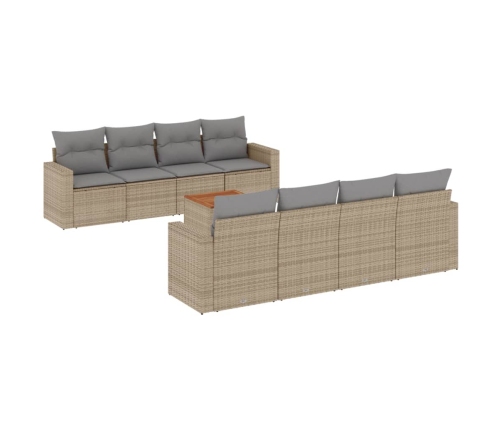 Juego de sofás jardín con cojines beige mezcla 9 pzas ratán PE