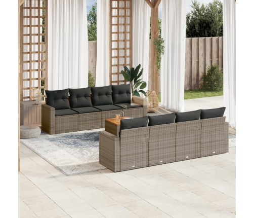 Set de muebles de jardín 9 pzas y cojines ratán sintético gris