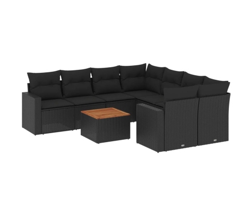 Set de sofás de jardín 8 piezas y cojines ratán sintético negro