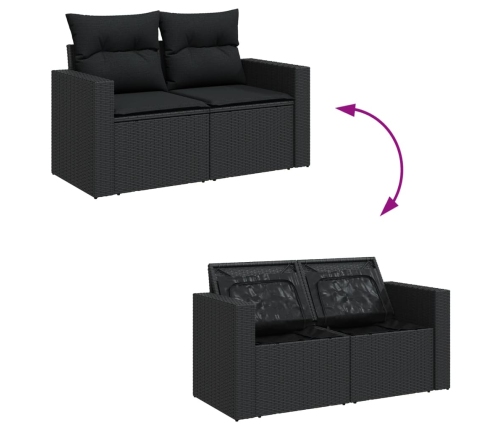 Set de sofás de jardín 8 piezas y cojines ratán sintético negro