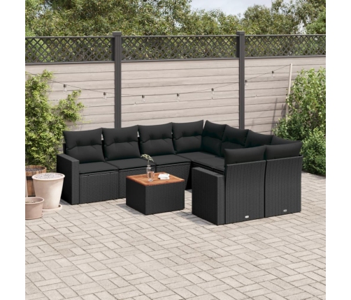Set de sofás de jardín 8 piezas y cojines ratán sintético negro
