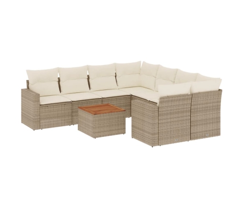 Set de sofás de jardín 9 pzas con cojines ratán sintético beige