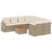 Set de sofás de jardín 9 pzas con cojines ratán sintético beige