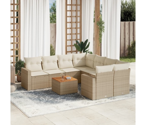 Set de sofás de jardín 9 pzas con cojines ratán sintético beige
