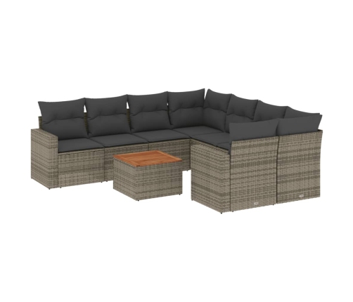 Set de muebles de jardín 9 pzas y cojines ratán sintético gris